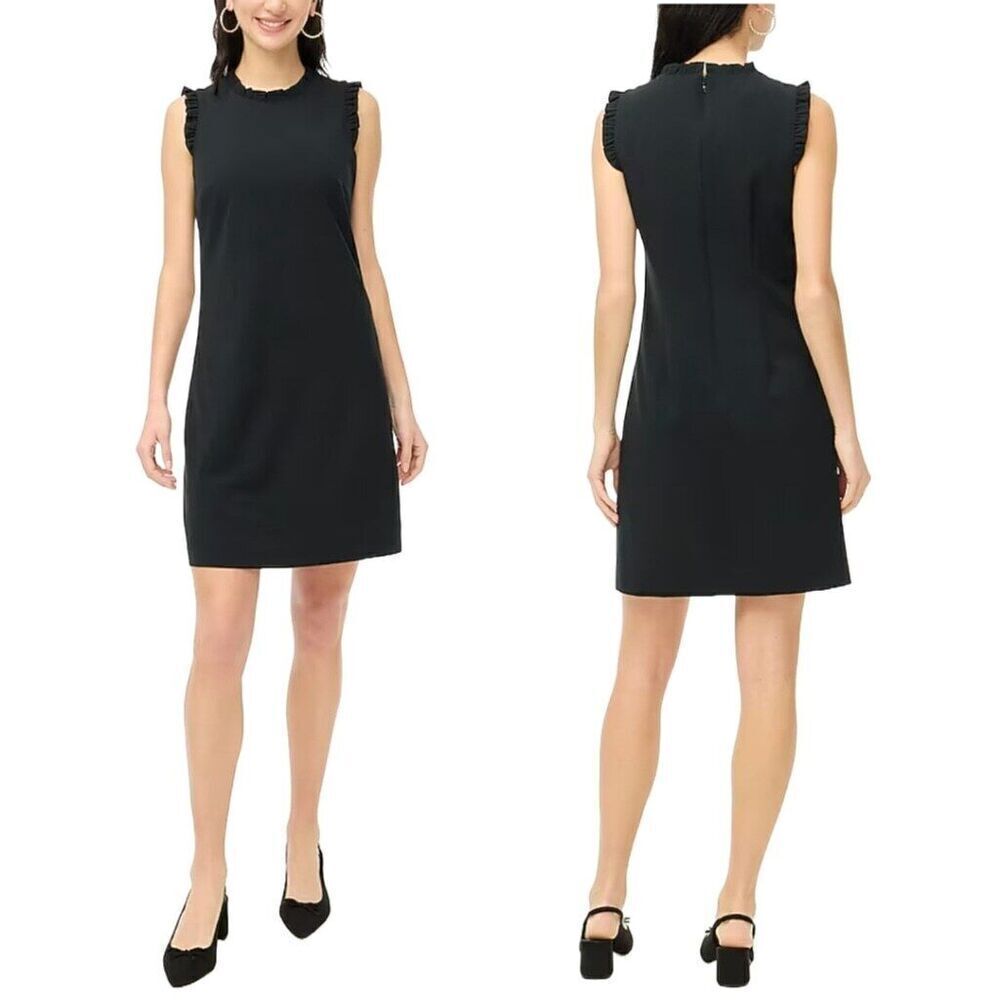 NWT J. Crew Ruffleneck Suiting Dress Black BZ954 Business Casual Dress Size 6